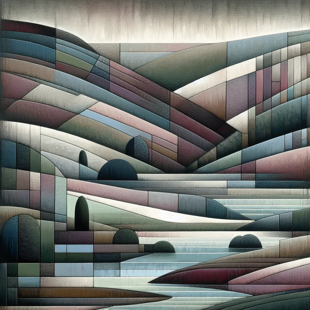 Patchwork pointillist landscape of soft rolling hills