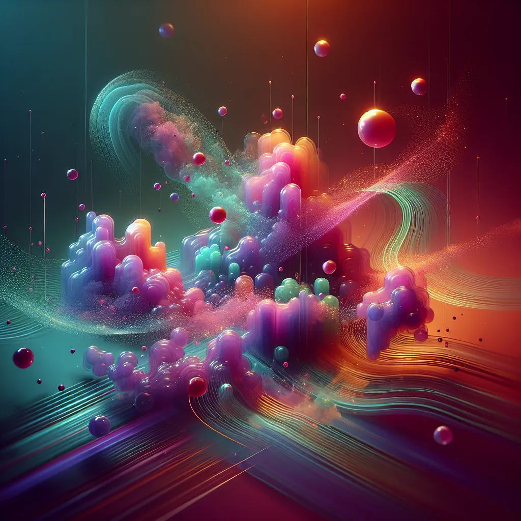 Soft purple and orange blob clusters with floating bubbles
